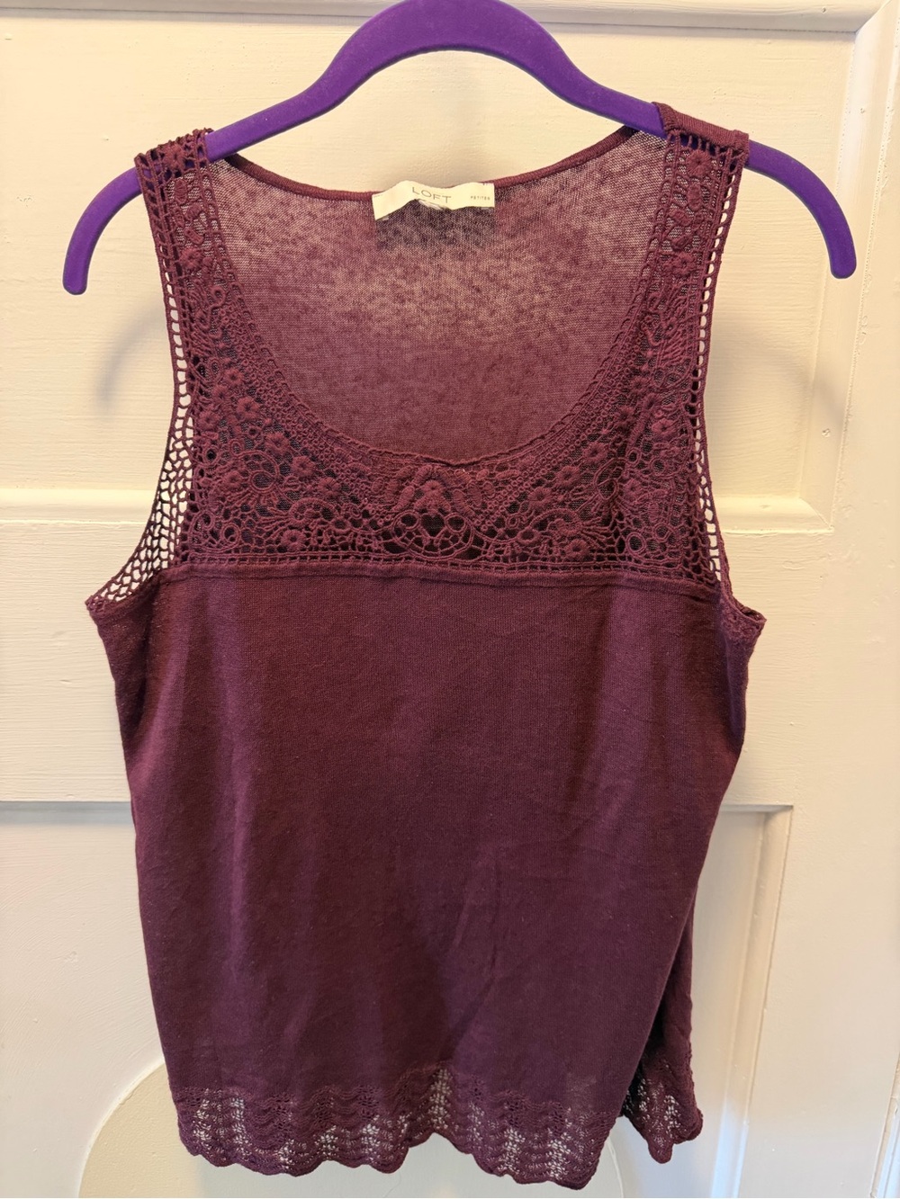 LOFT Lace-Detail Sleeveless Tank - Plum